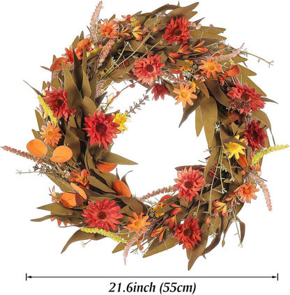 Fall Wreaths for Front Door,22 Inch Floral Wreath,Artificial Door Wreath,Autumn Harvest Wreaths for Halloween Easter Thanksgiving Decoration