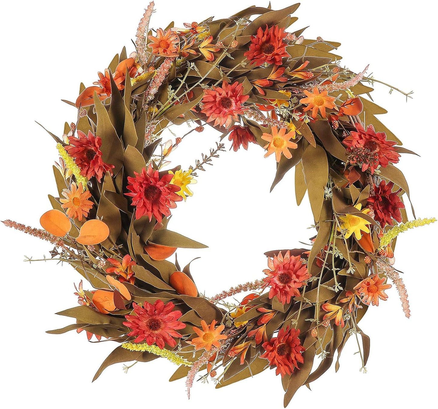 Fall Wreaths for Front Door,22 Inch Floral Wreath,Artificial Door Wreath,Autumn Harvest Wreaths for Halloween Easter Thanksgiving Decoration
